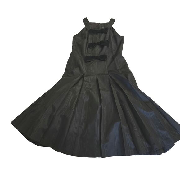 David Meister Vtg 90s Retro Classic Black Taffeta Velvet Bow Black Midi Dress 8 - Picture 6 of 12